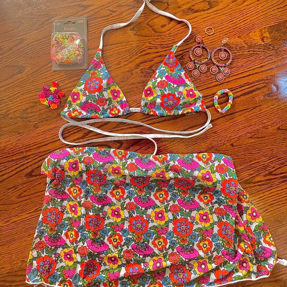 Floral Bikini Three Piece Set with Skirt